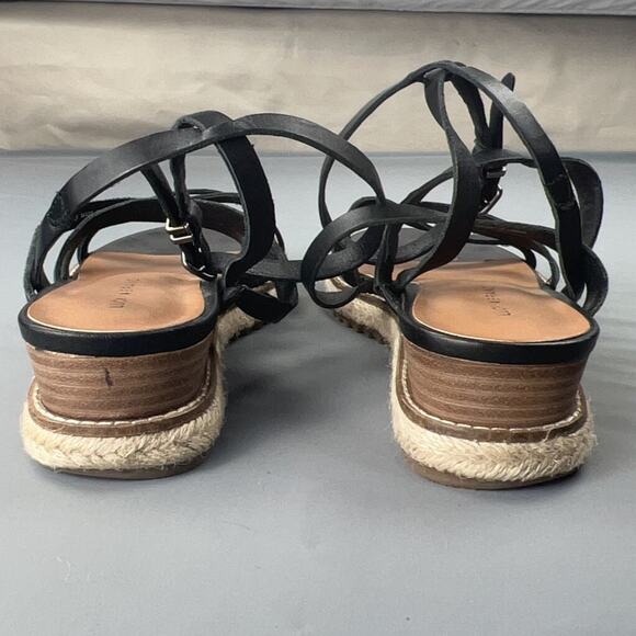 Lucky Brand Nemelli Black Leather Espadrille Sandals 8.5 Strappy Boho Summer - Picture 8 of 11